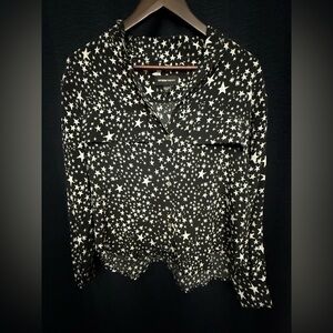 Fifteen Twenty Black Star Print Button-Front Blouse – Size S – Made in USA